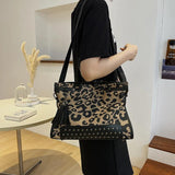 Leopard Rivet Tote Bag Women's Handbag Crossbody Purse
