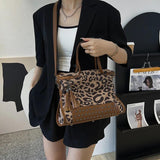 Leopard Rivet Tote Bag Women's Handbag Crossbody Purse