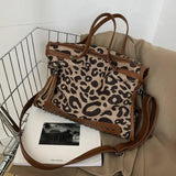 Leopard Rivet Tote Bag Women's Handbag Crossbody Purse