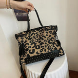 Leopard Rivet Tote Bag Women's Handbag Crossbody Purse