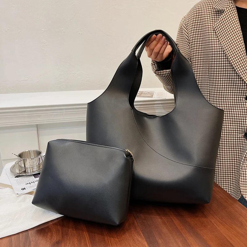 Vintage Casual Tote Bags Ladies Large Handbags Women Bag Set Solid Travel