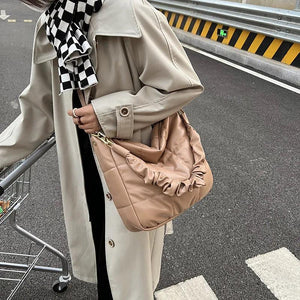 Winter Women Bucket Shoulder Bag PU Leather Crossbody bags Quilted Totes