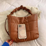 Winter Women Bucket Shoulder Bag PU Leather Crossbody bags Quilted Totes