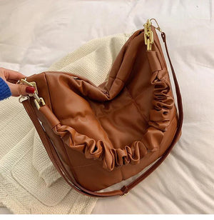 Winter Women Bucket Shoulder Bag PU Leather Crossbody bags Quilted Totes