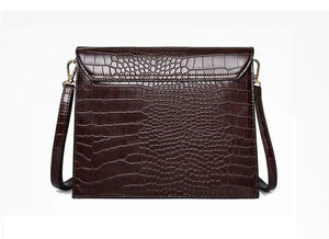Crocodile Leather Flap Shoulder Bag for Women Coffee
