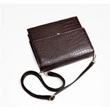 Crocodile Leather Flap Shoulder Bag for Women Coffee