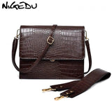 Crocodile Leather Flap Shoulder Bag for Women Coffee