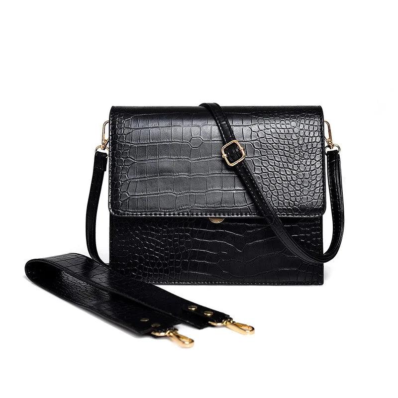 Crocodile Leather Flap Shoulder Bag for Women Coffee