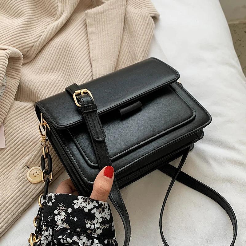 Solid Pu Leather Crossbody Bag for Women Chain Shoulder Handbags