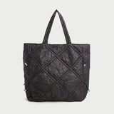 Ruched Canvas Large Tote Bag Drawstring Women Handbags Quilted Padded Shoulder B