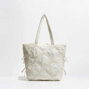 Ruched Canvas Large Tote Bag Drawstring Women Handbags Quilted Padded Shoulder B