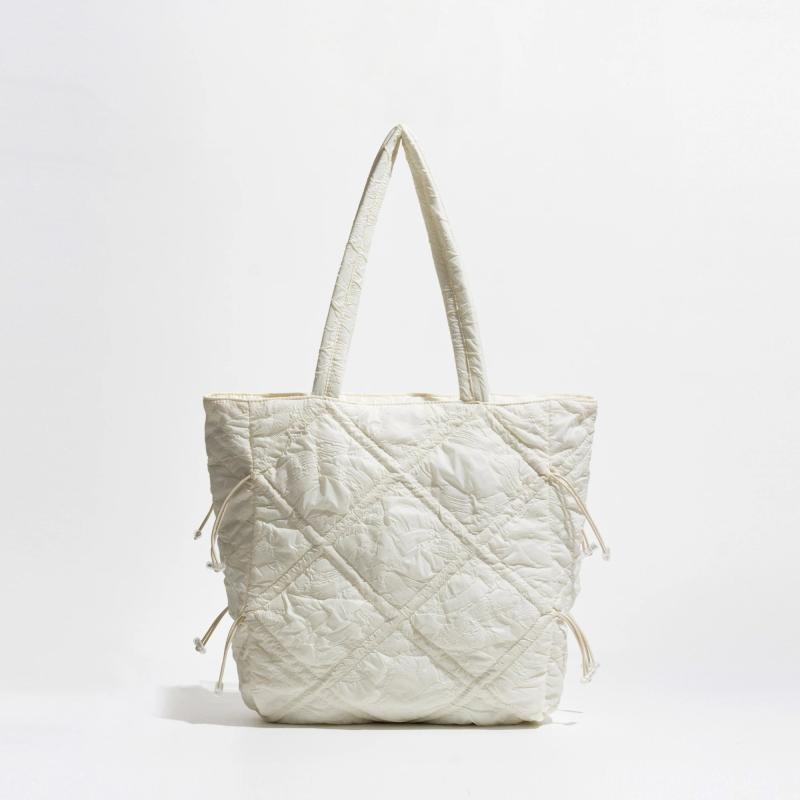 Ruched Canvas Large Tote Bag Drawstring Women Handbags Quilted Padded Shoulder B
