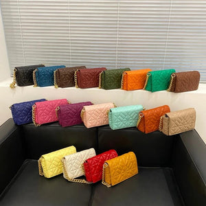 19 Colors Small Shoulder Bag Women Metal Chain PU Leather Handbag