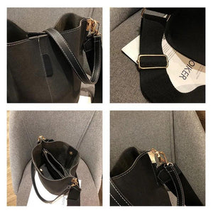 Matte PU Leather Bucket Shoulder Bag Large Capacity Retro Handbag