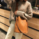 Matte PU Leather Bucket Shoulder Bag Large Capacity Retro Handbag