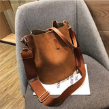Matte PU Leather Bucket Shoulder Bag Large Capacity Retro Handbag