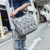 Diamond Tote Geometric Quilted Shoulder Bag Laser Plain Folding Handbag