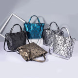 Diamond Tote Geometric Quilted Shoulder Bag Laser Plain Folding Handbag