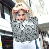 Diamond Tote Geometric Quilted Shoulder Bag Laser Plain Folding Handbag