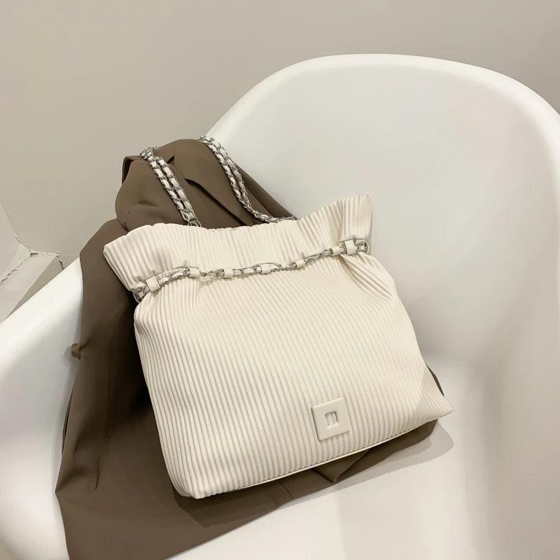 Chain Bucket Bags Pleated Tote for Women Crossbody Bag