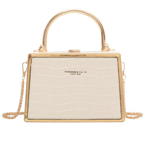 Stone Box Bags Metal Handle Women Handbag Shoulder Messenger Bag