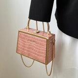 Stone Box Bags Metal Handle Women Handbag Shoulder Messenger Bag