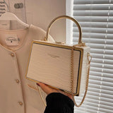 Stone Box Bags Metal Handle Women Handbag Shoulder Messenger Bag