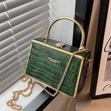 Stone Box Bags Metal Handle Women Handbag Shoulder Messenger Bag