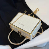 Stone Box Bags Metal Handle Women Handbag Shoulder Messenger Bag