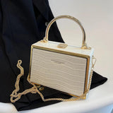 Stone Box Bags Metal Handle Women Handbag Shoulder Messenger Bag