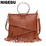 Tassel Women Handbag PU Leather Shoulder Bag Messenger Tote