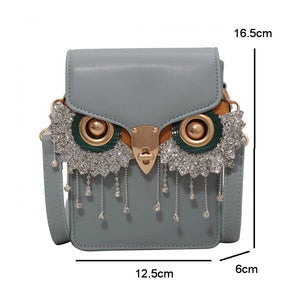 Owl Tassel Shoulder Bag Crossbody Small Square PU Leather Women Bag