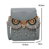 Owl Tassel Shoulder Bag Crossbody Small Square PU Leather Women Bag