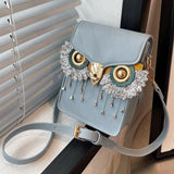 Owl Tassel Shoulder Bag Crossbody Small Square PU Leather Women Bag