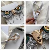 Owl Tassel Shoulder Bag Crossbody Small Square PU Leather Women Bag