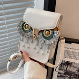 Owl Tassel Shoulder Bag Crossbody Small Square PU Leather Women Bag