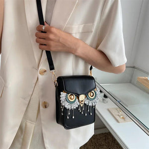 Owl Tassel Shoulder Bag Crossbody Small Square PU Leather Women Bag
