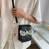 Owl Tassel Shoulder Bag Crossbody Small Square PU Leather Women Bag