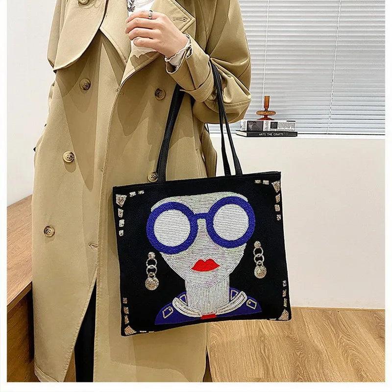 Sequined Women Shoulder Bags Large Capacity Tote Bag Girl Pattern Handbag
