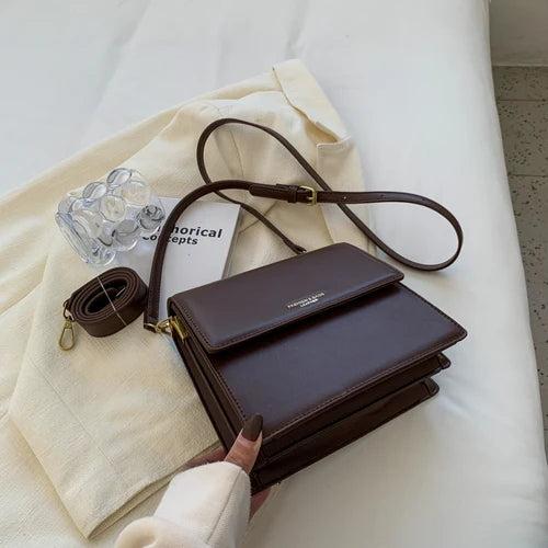 Winter Women Handbags Vintage PU Leather Double Layer Shoulder Crossbody Bags