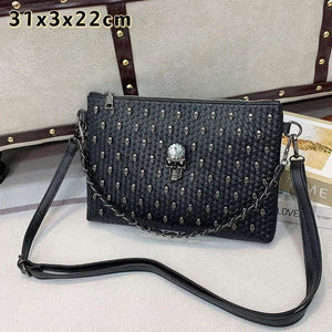 Punk Style Rivet Clutch Bag Skull Purses Large Capacity Satchel