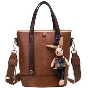 Women's PU Leather Bucket Bag Casual Crossbody Shoulder Handbag