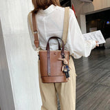 Women's PU Leather Bucket Bag Casual Crossbody Shoulder Handbag