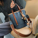 Women's PU Leather Bucket Bag Casual Crossbody Shoulder Handbag
