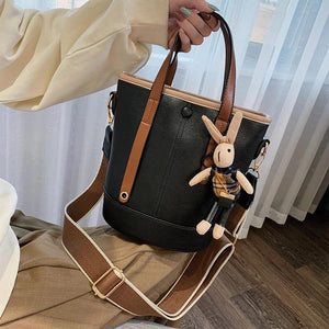 Women's PU Leather Bucket Bag Casual Crossbody Shoulder Handbag
