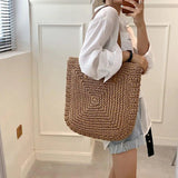 Women's Large Rattan Straw Beach Bag Tote Handbag