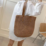 Women's Large Rattan Straw Beach Bag Tote Handbag