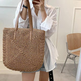 Women's Large Rattan Straw Beach Bag Tote Handbag