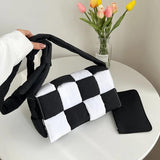 Plaid Cotton Crossbody Bag for Women Warm Soft Handbag Tote