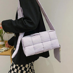 Plaid Down Shoulder Bag Cotton Crossbody Bags Warm Soft Handbags Purses Tote